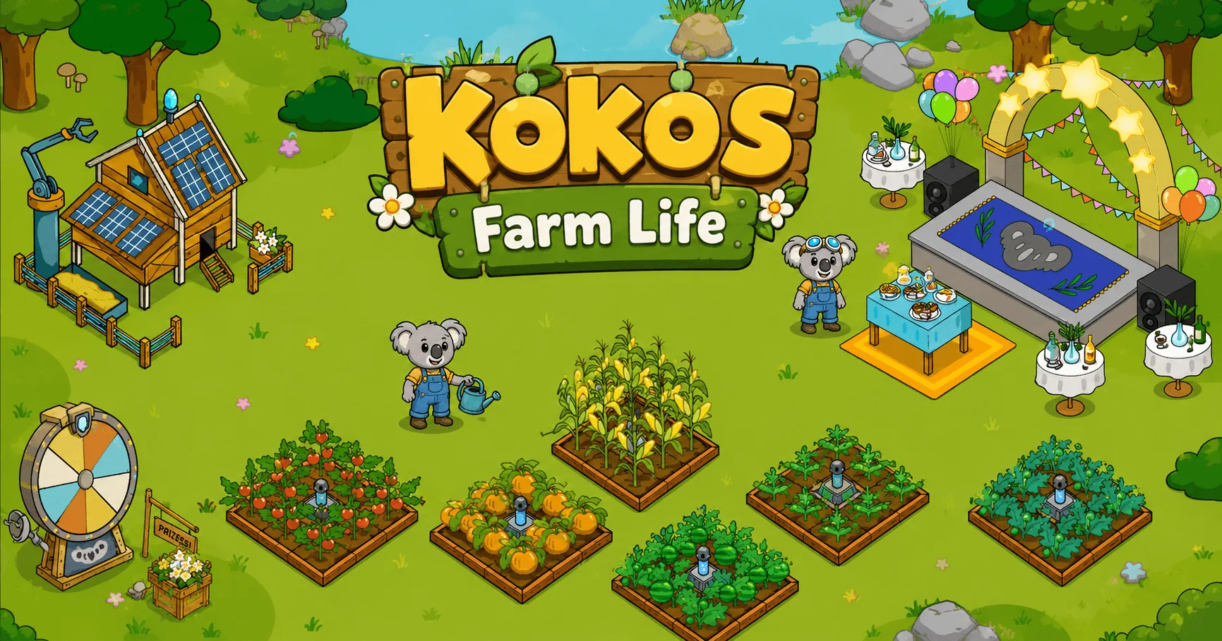 Koko's Farm Life key art — Koko and Zip on the farm
